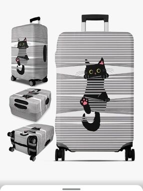 Luggage Cover for Suitcase Tsa Approved Protector Grey Cute Cat Striped Sz 24-27